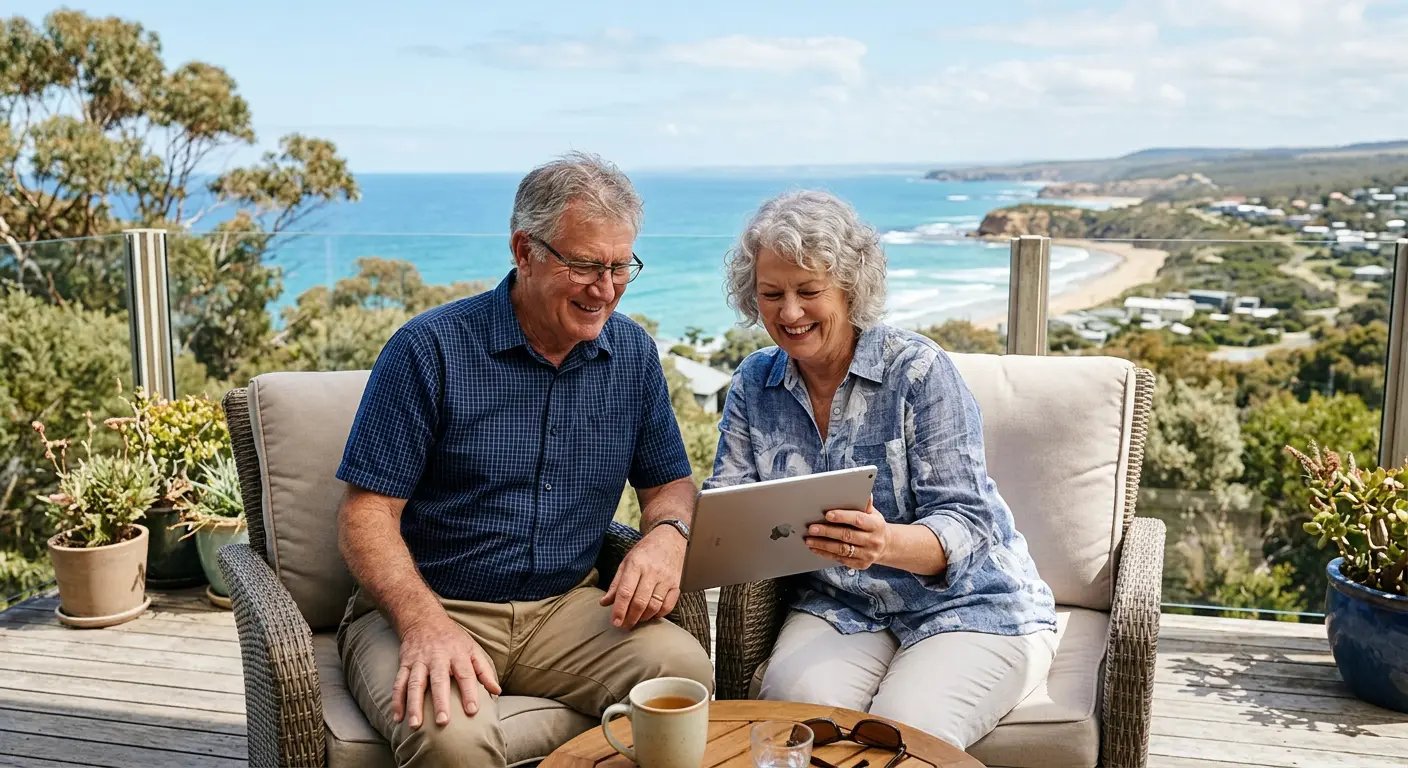 Happy Australian senior couple relaxing outdoors